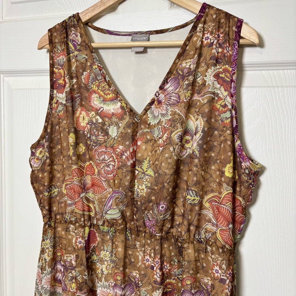 Chico's Maxi Dress Size 12 Sleeveless Boho Chiffon Floral Flowy Lined Summer - Picture 4 of 9